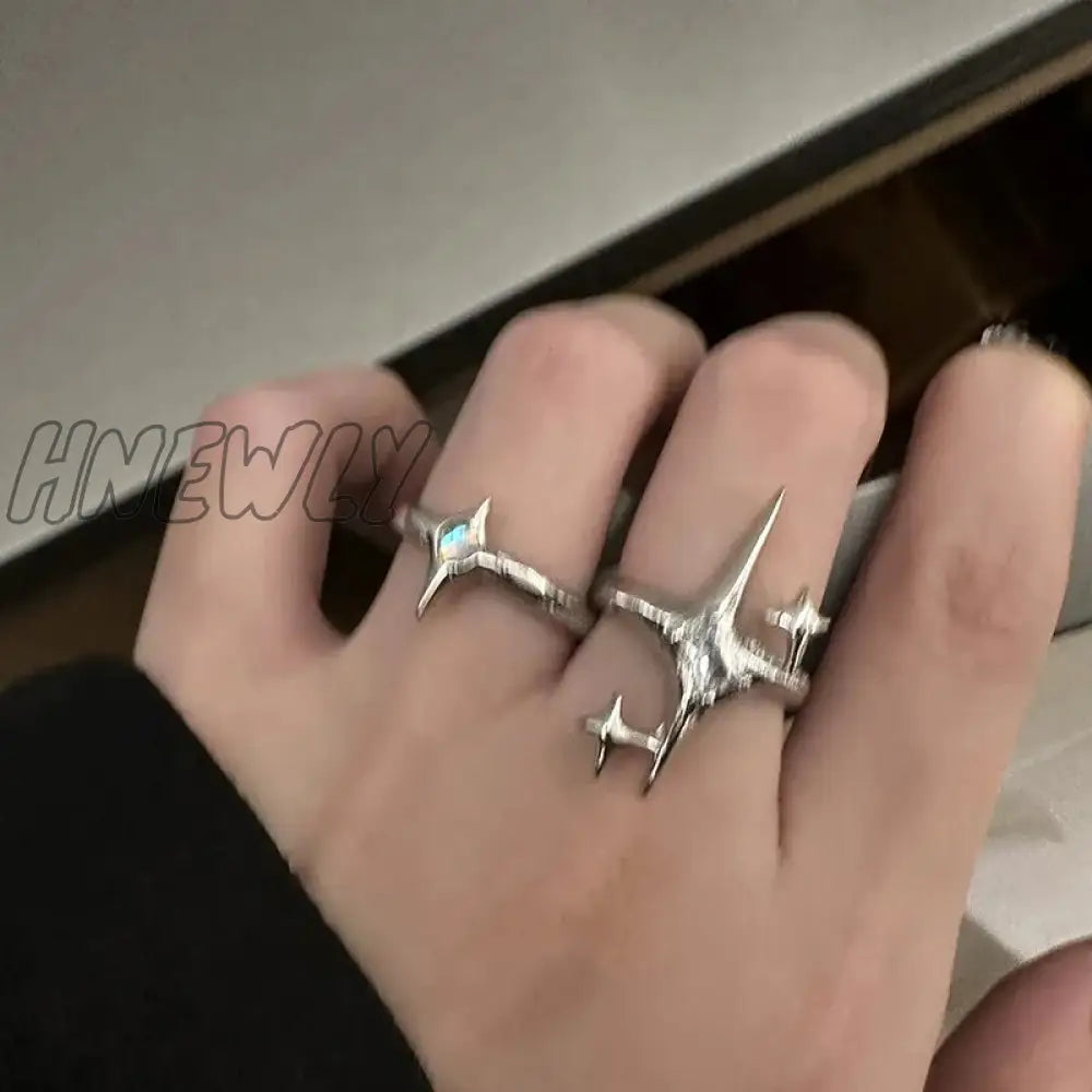 Hnewly Vintage Irregular Cross Star Couple Ring For Women Men Punk Gothic Sliver Color Adjustable