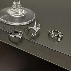 Hnewly Vintage Irregular Cross Star Couple Ring For Women Men Punk Gothic Sliver Color Adjustable