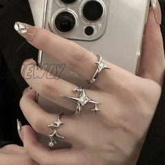 Hnewly Vintage Irregular Cross Star Couple Ring For Women Men Punk Gothic Sliver Color Adjustable