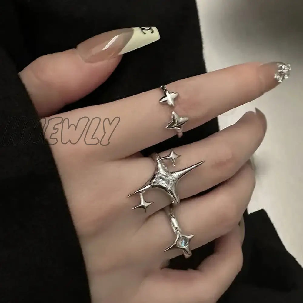 Hnewly Vintage Irregular Cross Star Couple Ring For Women Men Punk Gothic Sliver Color Adjustable