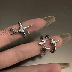 Hnewly Vintage Irregular Cross Star Couple Ring For Women Men Punk Gothic Sliver Color Adjustable