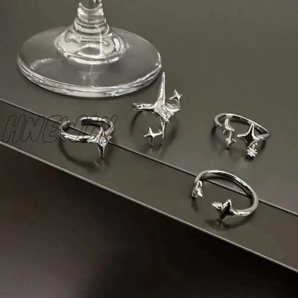 Hnewly Vintage Irregular Cross Star Couple Ring For Women Men Punk Gothic Sliver Color Adjustable