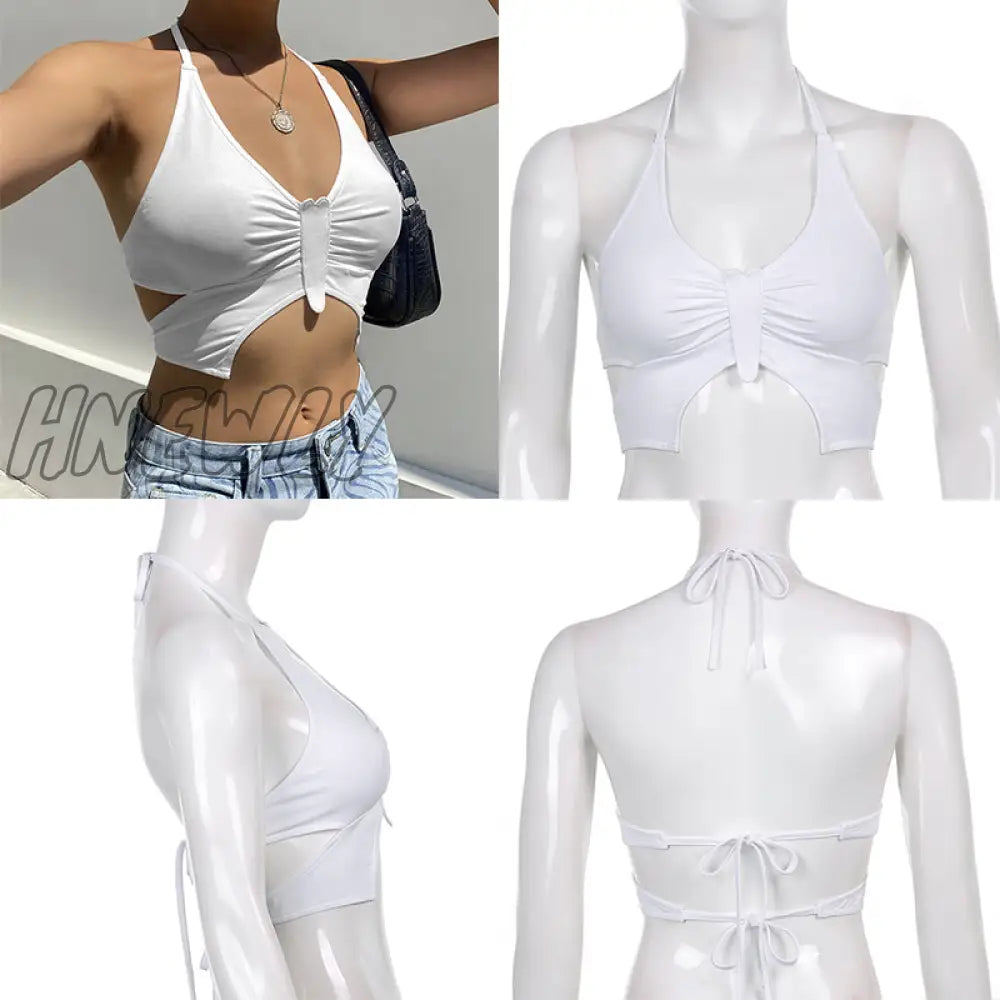 Hnewly Vintage Lace - Up Backless Halter Tops V - Neck Sexy Solid Harajuku Corset Tees Streetwear