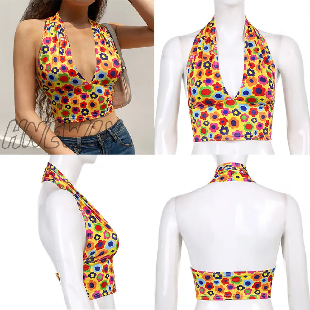 Hnewly Vintage Lace - Up Backless Halter Tops V - Neck Sexy Solid Harajuku Corset Tees Streetwear
