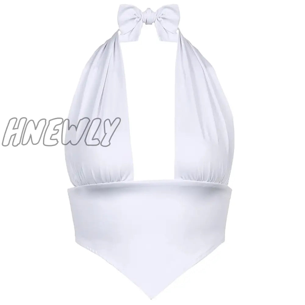 Hnewly Vintage Lace - Up Backless Halter Tops V - Neck Sexy Solid Harajuku Corset Tees Streetwear