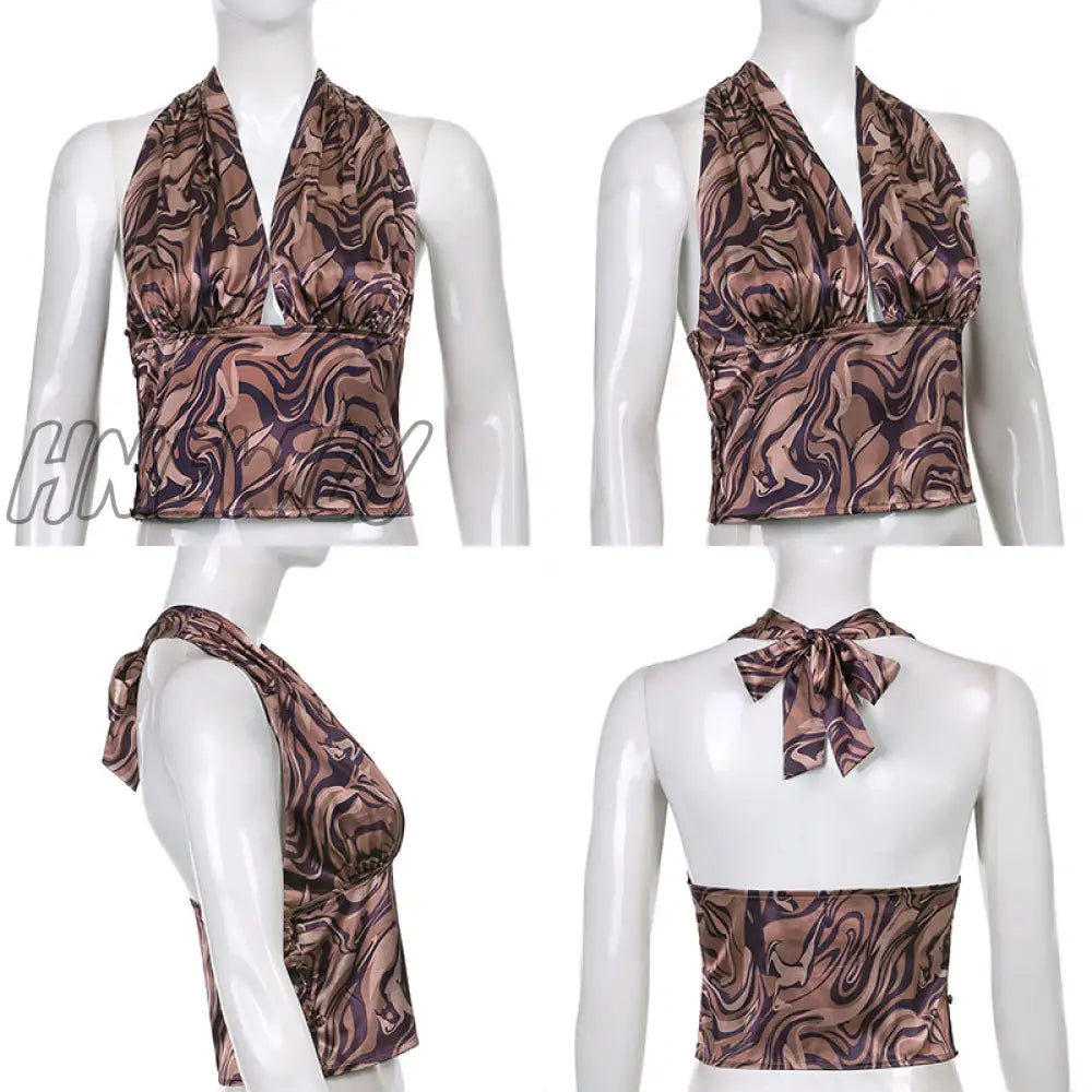 Hnewly Vintage Lace - Up Backless Halter Tops V - Neck Sexy Solid Harajuku Corset Tees Streetwear
