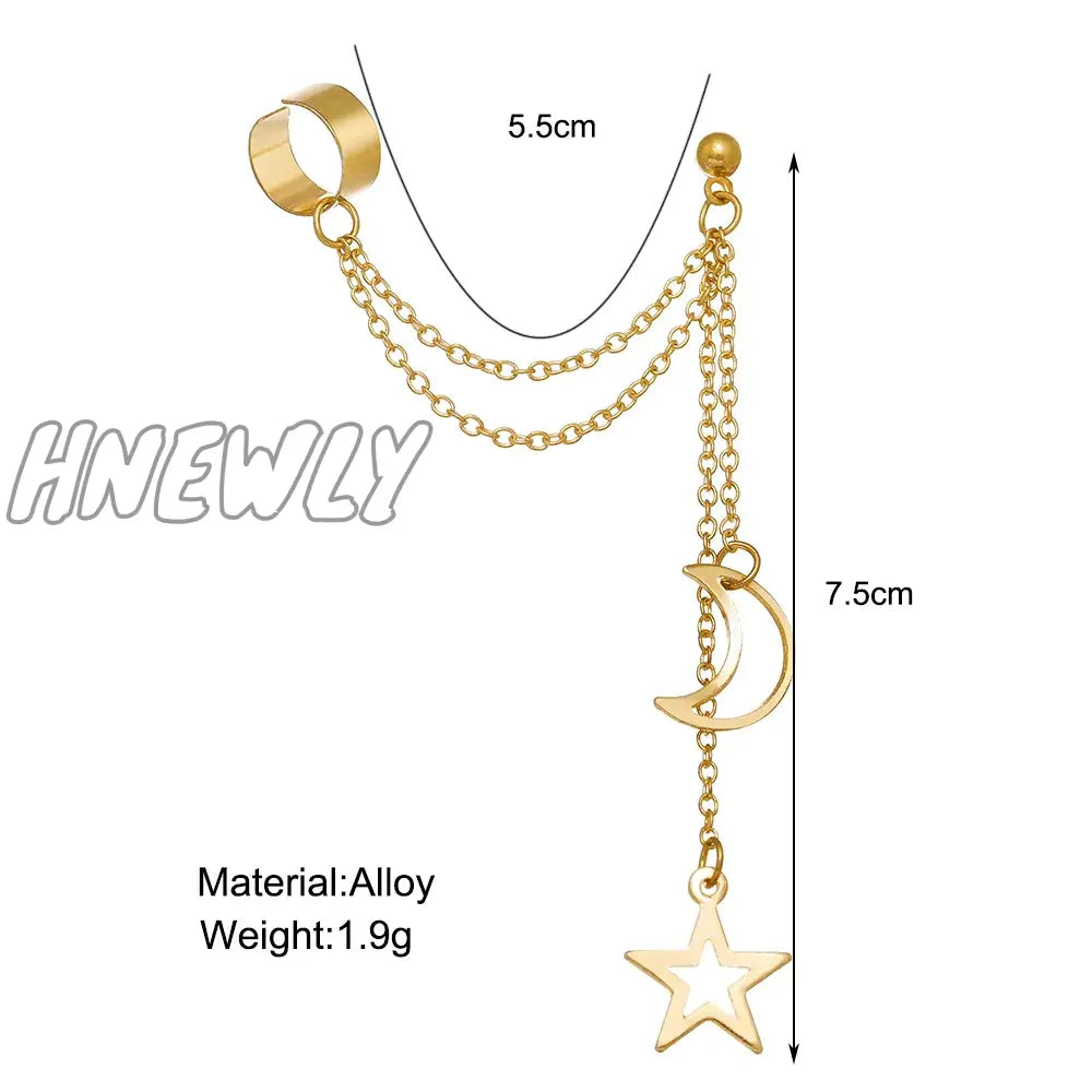 Hnewly Vintage Pendant Metal Dangle Earrings With Long Chain Ear Clip For Women Silver Color Gold