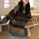 Hnewly Vintage Print Sweater Women O Neck Pullover Long Sleeve Pull Femme Autumn Winter New Loose Sueter Warm Outwear