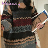 Hnewly Vintage Print Sweater Women O Neck Pullover Long Sleeve Pull Femme Autumn Winter New Loose