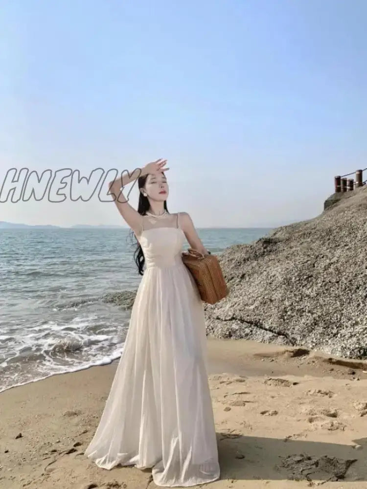 Hnewly Vintage Spaghetti Strap Purple Long Dresses For Women Summer Sexy Tulle Pleats Fairy Evening