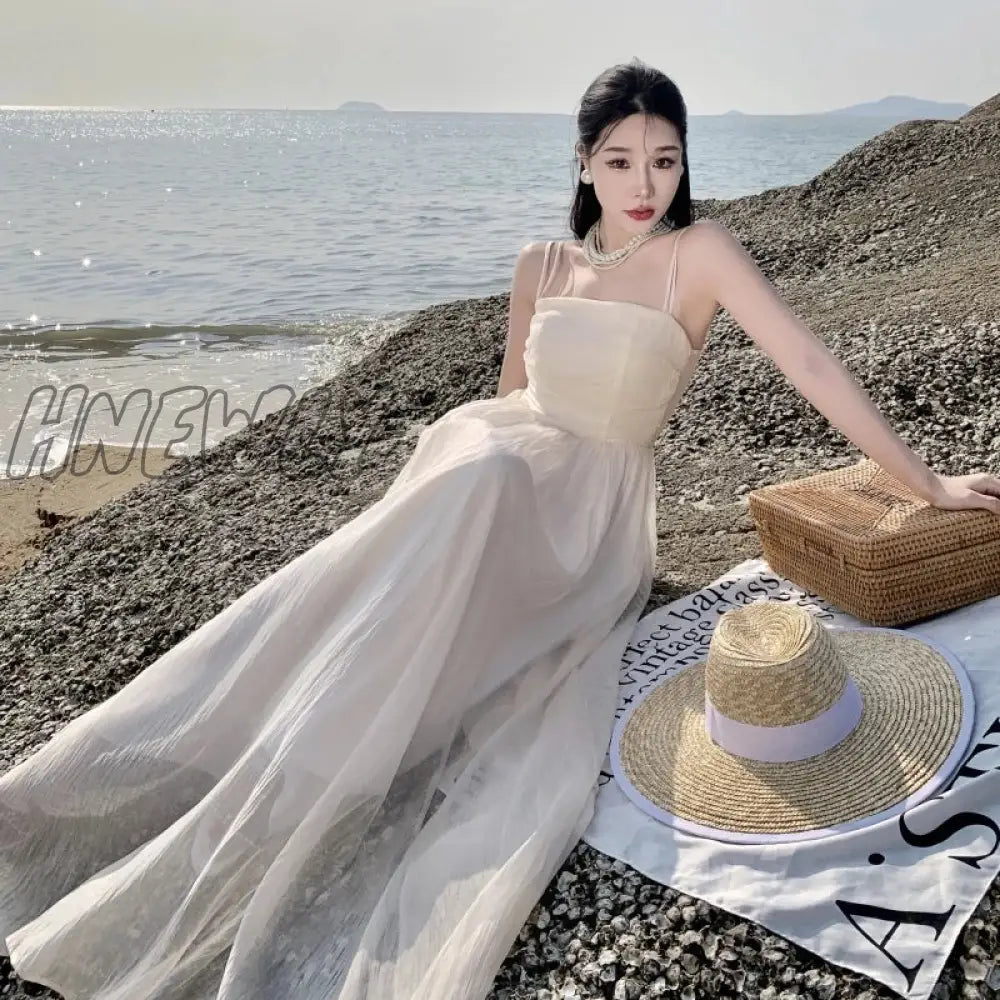 Hnewly Vintage Spaghetti Strap Purple Long Dresses For Women Summer Sexy Tulle Pleats Fairy Evening