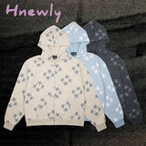 Hnewly Vintage Star Graphic Hoodies Jacket Y2K Oversized Long Sleeve Sweatshirt Streetwear Fashion
