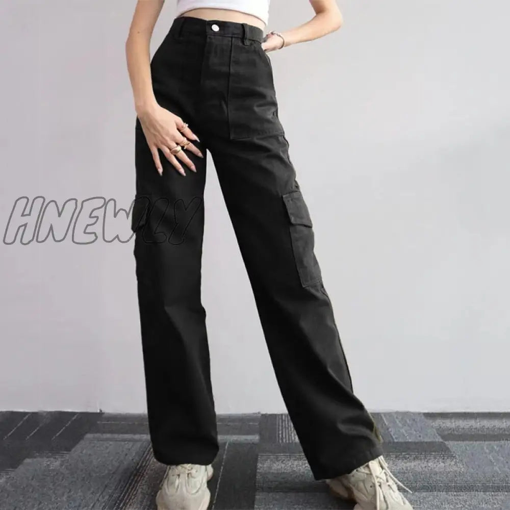 Hnewly Vintage Straight New Style Baggy Trousers Casual Pants Waist Pocket Denim Summer Women’s