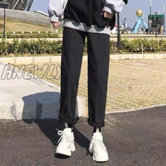 Hnewly Vintage Streetwear Y2K Dark Gray Ripped Jeans For Women New Design High Waist Loose Straight