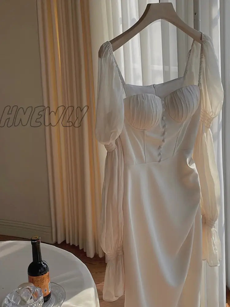 Hnewly Vintage Women Fashion Elegant Puff Sleeve Midi Corset Maxi Dresses Evening Prom Female Party