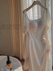 Hnewly Vintage Women Fashion Elegant Puff Sleeve Midi Corset Maxi Dresses Evening Prom Female Party