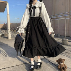 Hnewly Vintage Women Gothic Punk Lolita Dress Casual High Waist Long Sleeve Hat Collar Sexy Gry