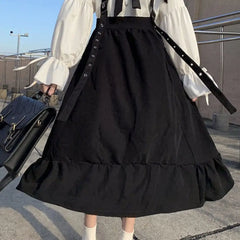Hnewly Vintage Women Gothic Punk Lolita Dress Casual High Waist Long Sleeve Hat Collar Sexy Gry