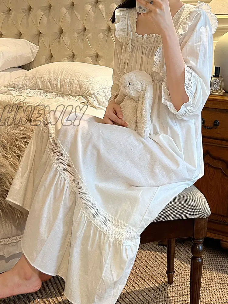 Hnewly Vintage Women’s Sleepwear Princess Dress Royal Style Cotton Square Neck Pajamas