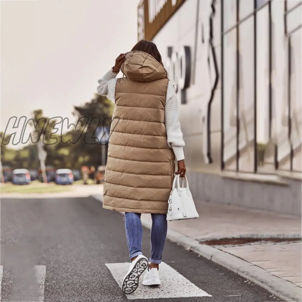 Hnewly Warm Winter Women Long Vests Fashion Hooded Sleeveless Casual Lady Brief Outwear Vest Blouse