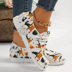 Hnewly - White Casual Patchwork Printing Round Comfortable Out Door Shoes Shoes Sneakers