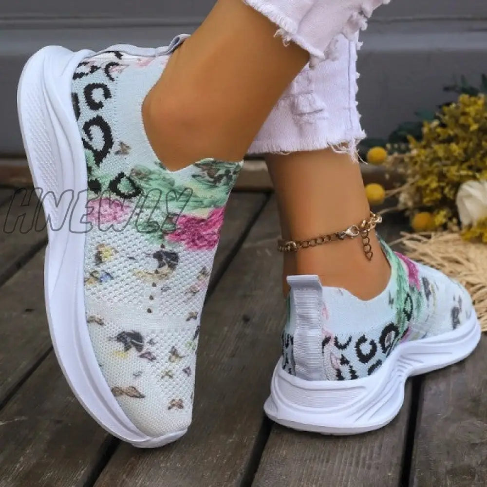 Hnewly - White Casual Patchwork Printing Round Mesh Breathable Comfortable Out Door Shoes Shoes