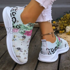 Hnewly - White Casual Patchwork Printing Round Mesh Breathable Comfortable Out Door Shoes Shoes
