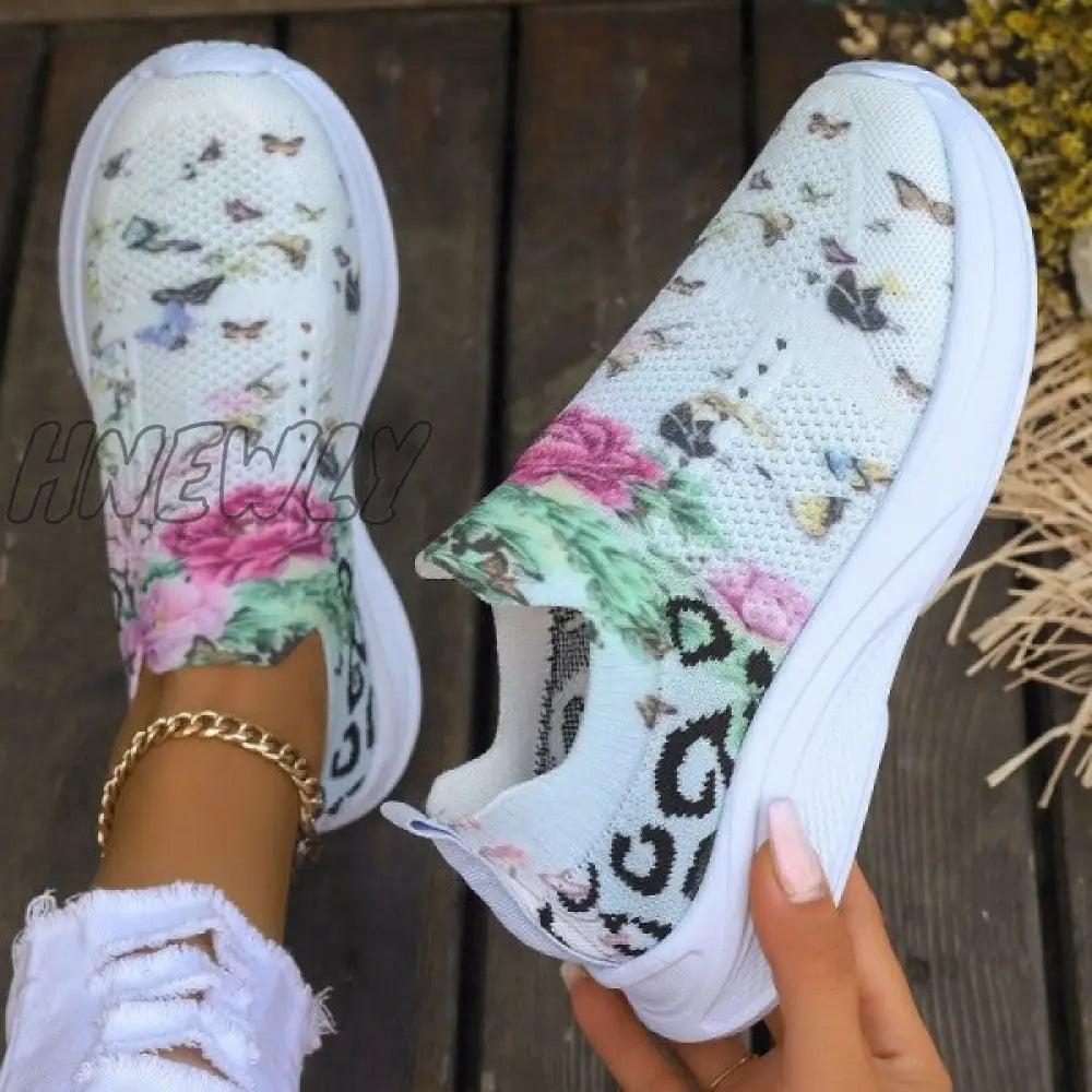 Hnewly - White Casual Patchwork Printing Round Mesh Breathable Comfortable Out Door Shoes Shoes