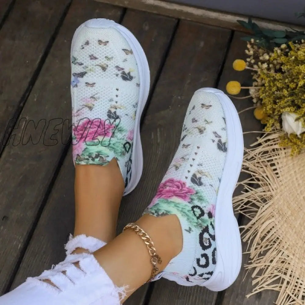 Hnewly - White Casual Patchwork Printing Round Mesh Breathable Comfortable Out Door Shoes Shoes