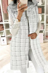 Hnewly - White Casual Solid Patchwork Cardigan Hooded Collar Outerwear Coats