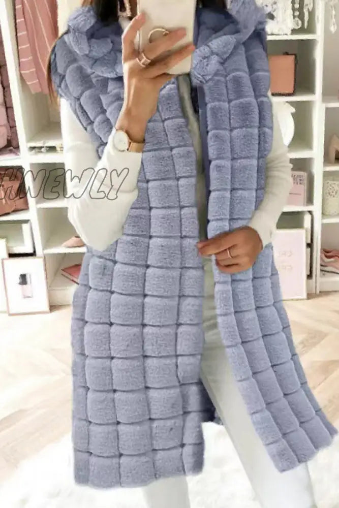Hnewly - White Casual Solid Patchwork Cardigan Hooded Collar Outerwear Coats