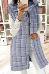Hnewly - White Casual Solid Patchwork Cardigan Hooded Collar Outerwear Coats