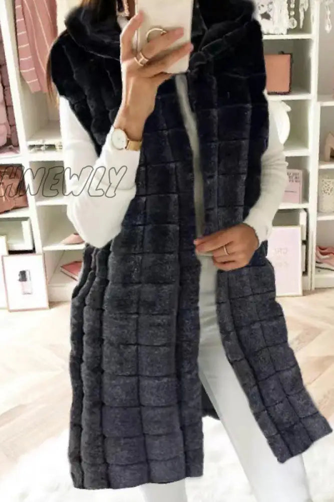 Hnewly - White Casual Solid Patchwork Cardigan Hooded Collar Outerwear Coats