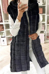 Hnewly - White Casual Solid Patchwork Cardigan Hooded Collar Outerwear Coats