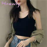 Hnewly White Knitted Round Neck Women T - Shirt Sexy Sleeveless Camisole Crop Top Woman Tight