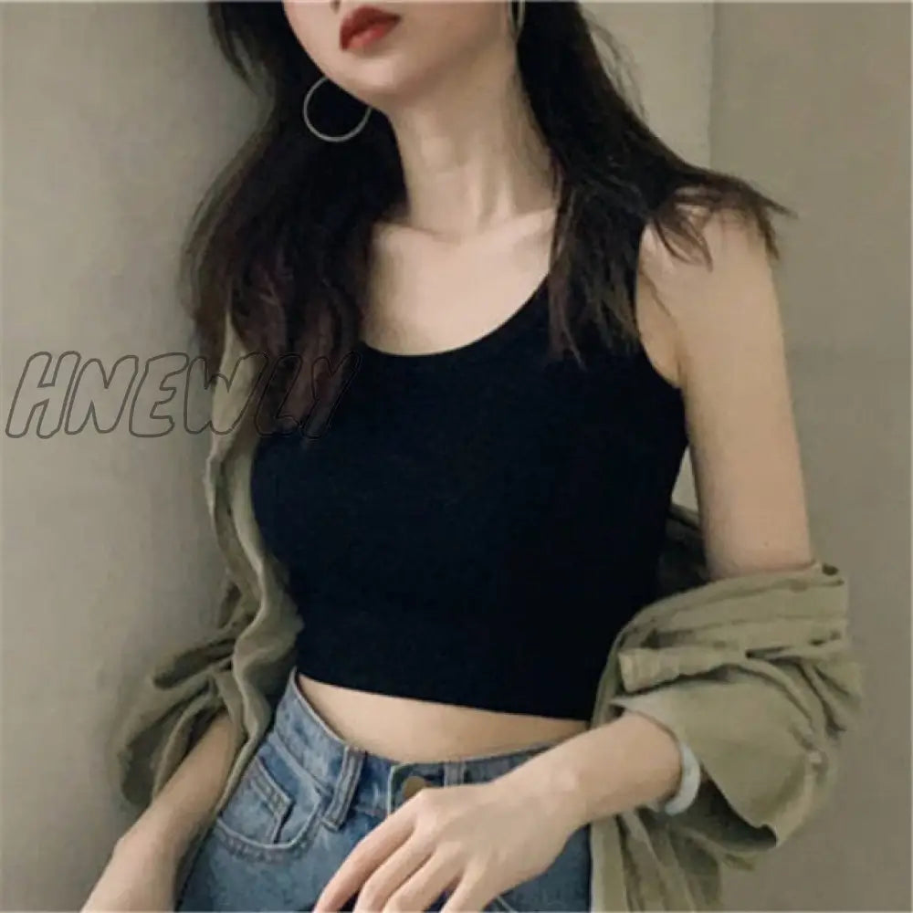 Hnewly White Knitted Round Neck Women T - Shirt Sexy Sleeveless Camisole Crop Top Woman Tight
