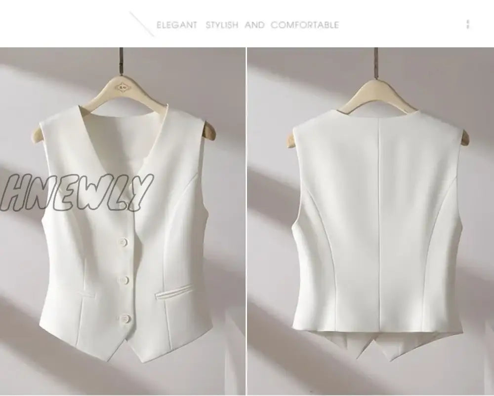 Hnewly White Suit Vest Fall New Casual Slim Reduce Waist Sleeveless Short Jacket Simple Fashion