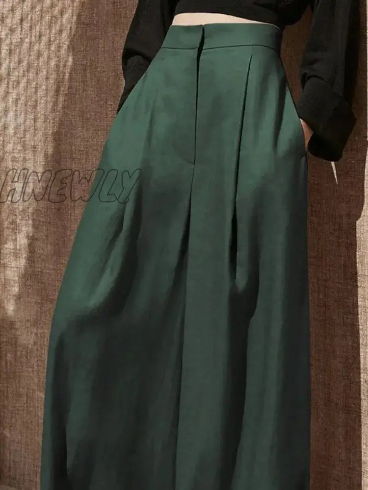Hnewly Wide Leg Pants Women Full Length High Waist Baggy Casual Solid Minimalist Pantalones De