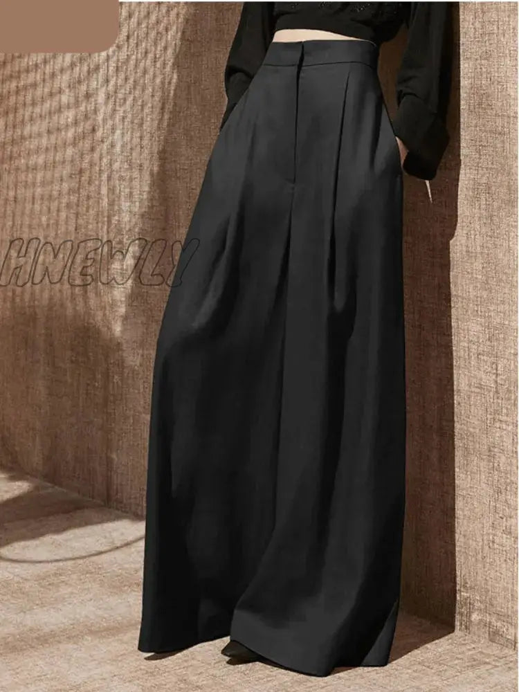 Hnewly Wide Leg Pants Women Full Length High Waist Baggy Casual Solid Minimalist Pantalones De