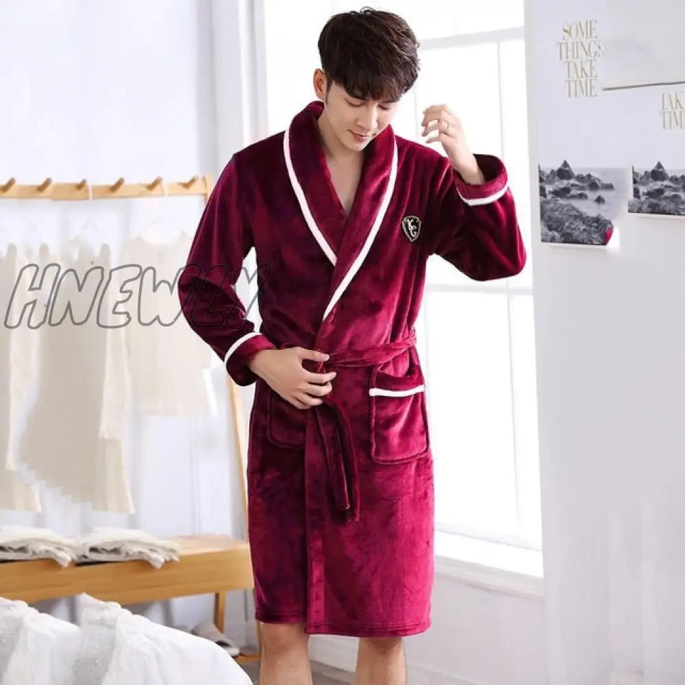 Hnewly Winter Thick Warm Female Coral Fleece Kimono Robe Lovers Couple Nightgown Bath Gown