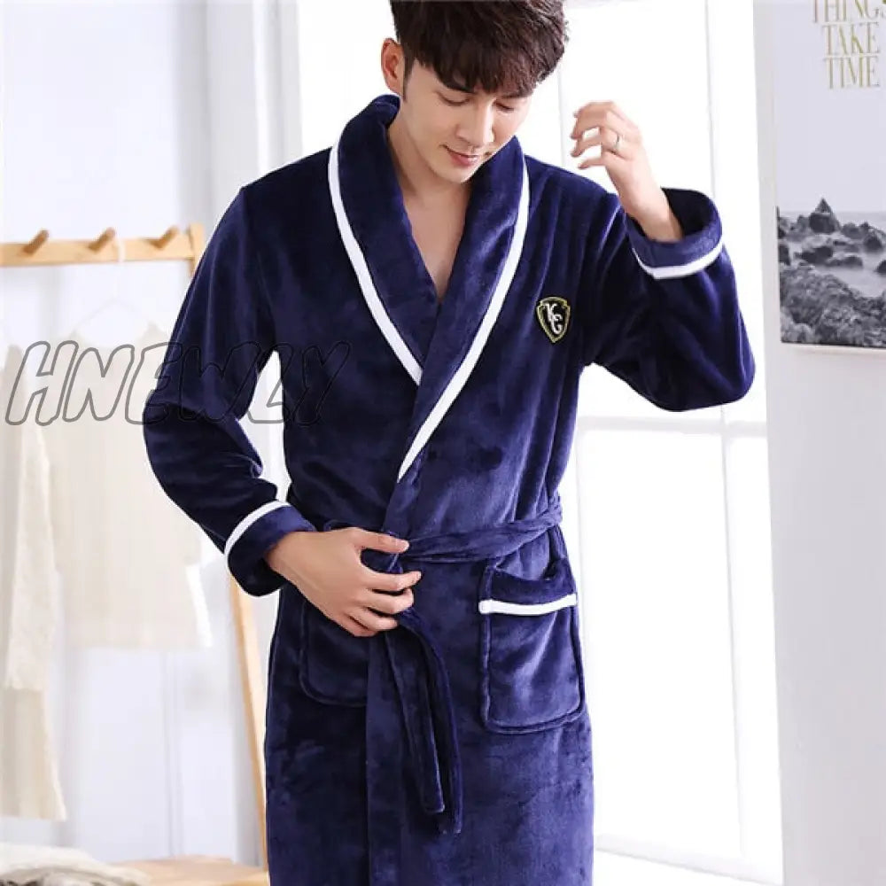 Hnewly Winter Thick Warm Female Coral Fleece Kimono Robe Lovers Couple Nightgown Bath Gown