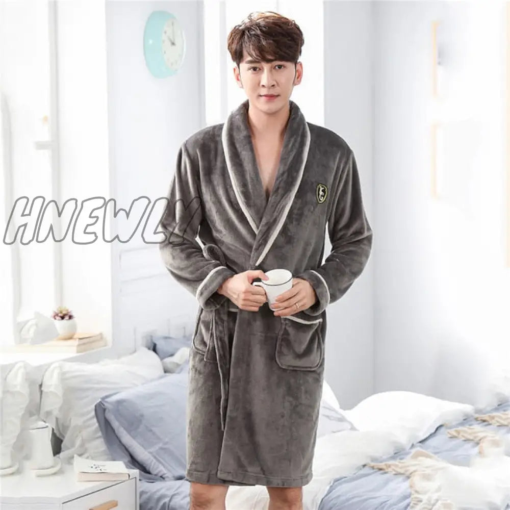 Hnewly Winter Thick Warm Female Coral Fleece Kimono Robe Lovers Couple Nightgown Bath Gown