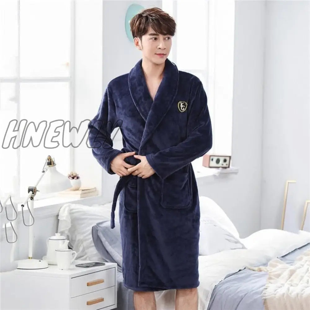 Hnewly Winter Thick Warm Female Coral Fleece Kimono Robe Lovers Couple Nightgown Bath Gown
