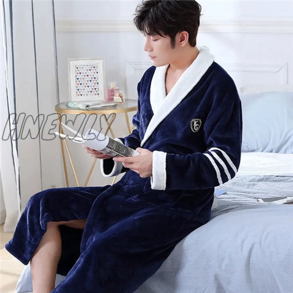 Hnewly Winter Thick Warm Female Coral Fleece Kimono Robe Lovers Couple Nightgown Bath Gown