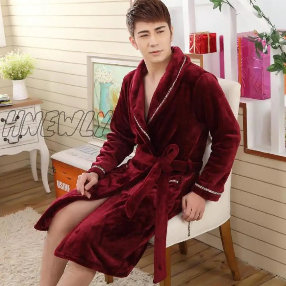 Hnewly Winter Thick Warm Female Coral Fleece Kimono Robe Lovers Couple Nightgown Bath Gown