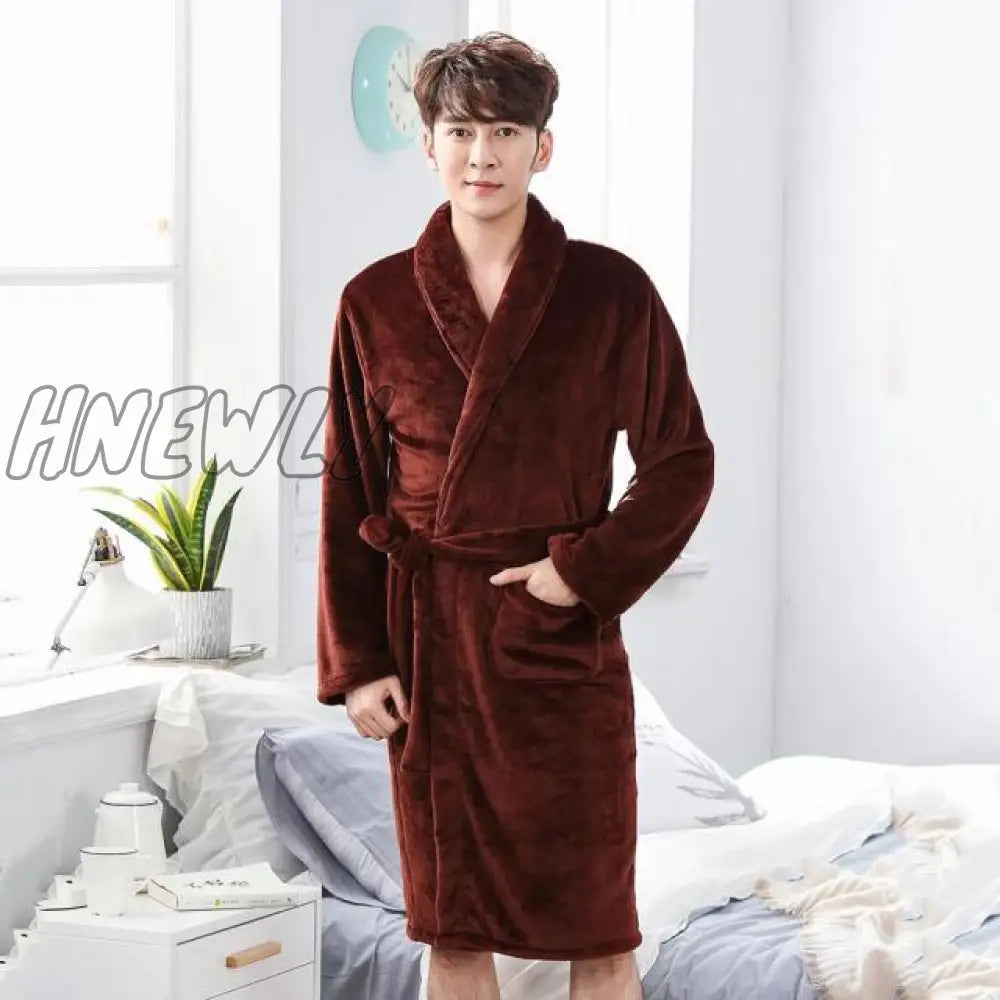 Hnewly Winter Thick Warm Female Coral Fleece Kimono Robe Lovers Couple Nightgown Bath Gown