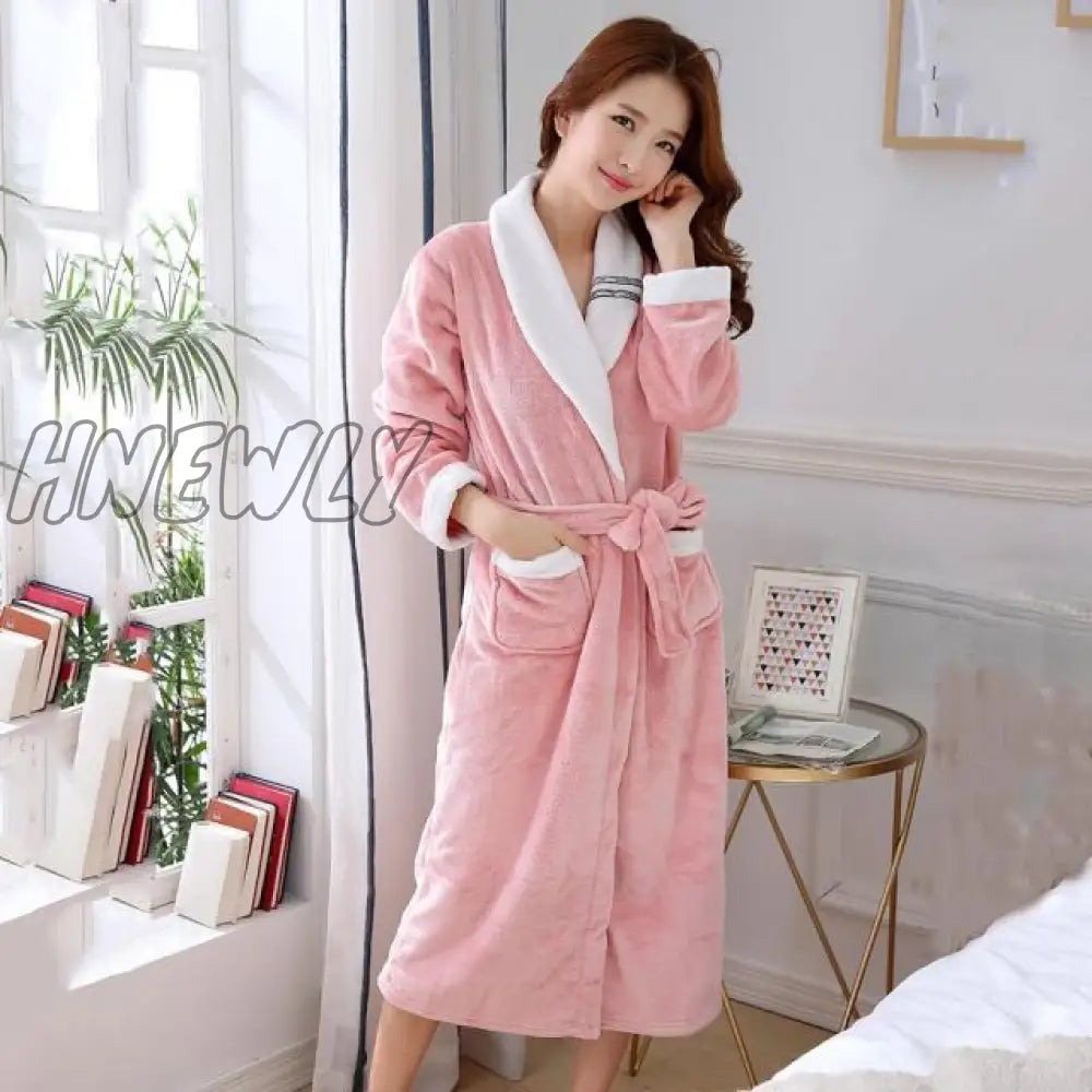 Hnewly Winter Thick Warm Female Coral Fleece Kimono Robe Lovers Couple Nightgown Bath Gown