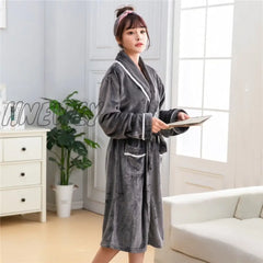 Hnewly Winter Thick Warm Female Coral Fleece Kimono Robe Lovers Couple Nightgown Bath Gown