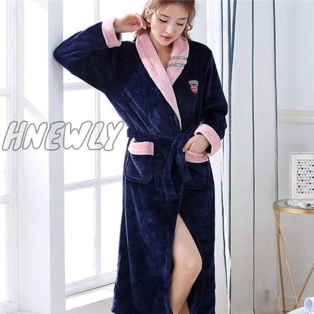 Hnewly Winter Thick Warm Female Coral Fleece Kimono Robe Lovers Couple Nightgown Bath Gown