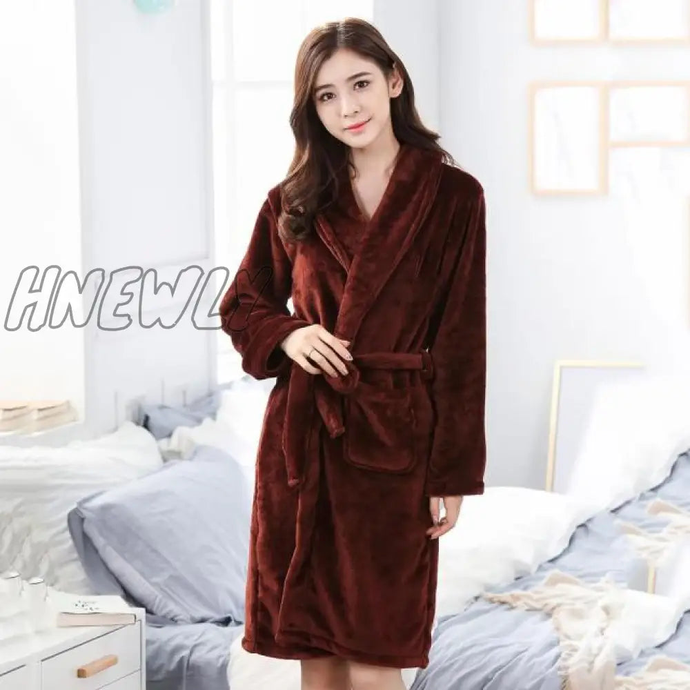 Hnewly Winter Thick Warm Female Coral Fleece Kimono Robe Lovers Couple Nightgown Bath Gown
